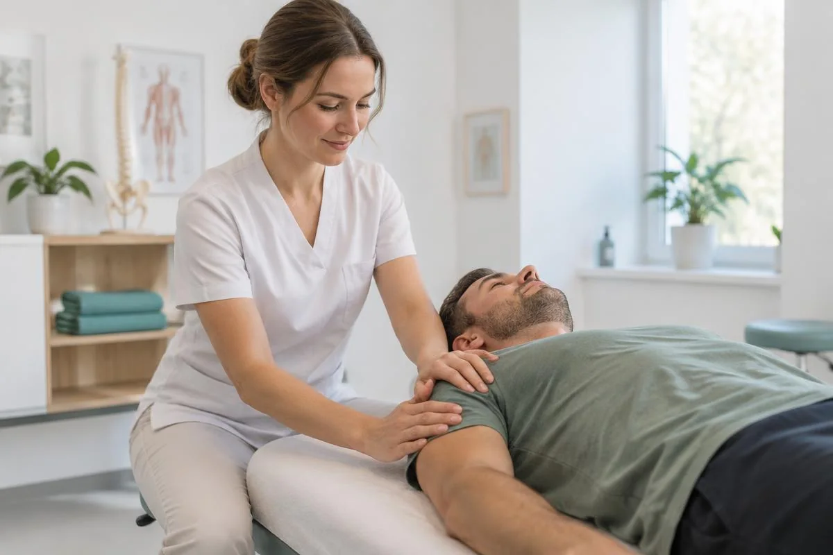 Ostéopathe traitant un patient allongé sur la table